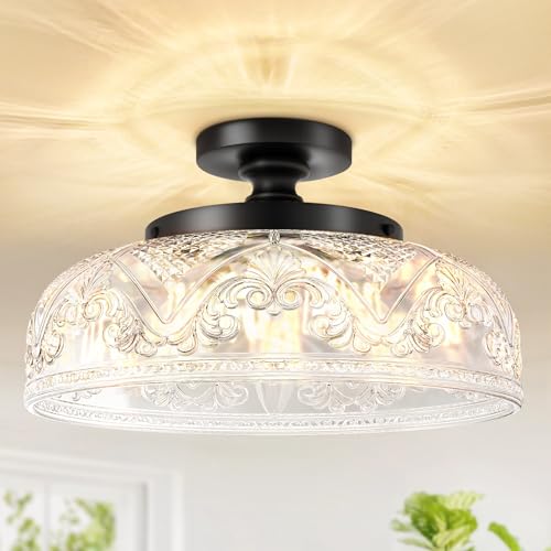 Slypadan Semi Flush Mount Ceiling Light, 12 Inch Large Black