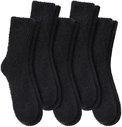 LANLEO 5/6 Pairs Womens Super Soft Fuzzy Plush Warm Winter Home Sleeping Slipper Socks 5 Pairs Solid Black