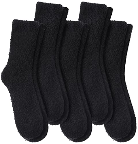LANLEO 5/6 Pairs Womens Super Soft Fuzzy Plush Warm Winter Home Sleeping Slipper Socks 5 Pairs Solid Black