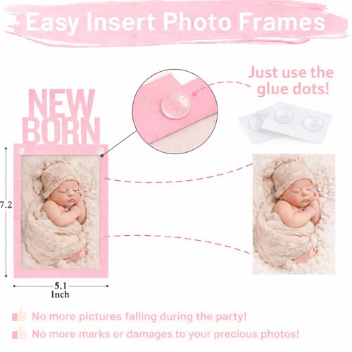 Image of Velunza Baby Monthly Photo Banner Pink First Year Milestone Photo Banner Newborn to Twelve Months Baby Photo Display for Baby Shower First Birthday Decoration - 13 Cards