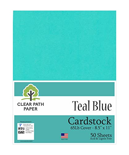 Clear Path Paper - Teal Blue Cardstock - 8.5 x 11 inch - 65Lb Cover - 50 Sheets