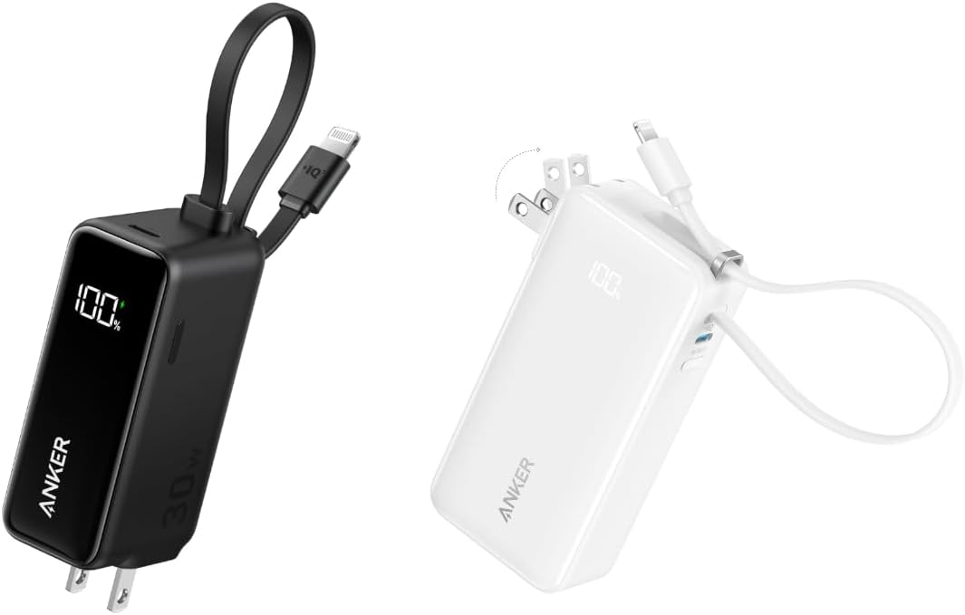 Anker Nano 3-in-1 Power Bank, Built-in Lightning Cable 3-in-1 Power Bank, 5,000mAh Portable Charger with Built-in Lightning Cable