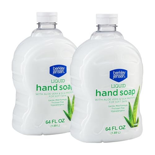 Berkley Jensen Liquid Hand Soap Refills with Aloe Vera - 64 oz Bottle (Pack of 2) - Hypoallergenic Scented Hand Wash with Silk Protein for Soft Hands - Paraben Free Hand Soap for Daily Use