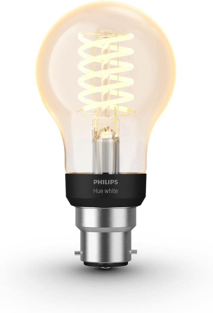 Filament Regular A60 LED Smart Light Bulb 1 Pack [B22 Bayonet Cap] Warm Flame White Dimmable, with Bluetooth, Works with Alexa, Google Assistant and Apple Homekit.