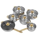 ABOOFAN Utensilios de Cocina de Acero Inoxidable con Mango Dorado Conjunto Versátil de Ollas y Sartenes Antiadherentes para Inducción para Cocinar Diario Familia