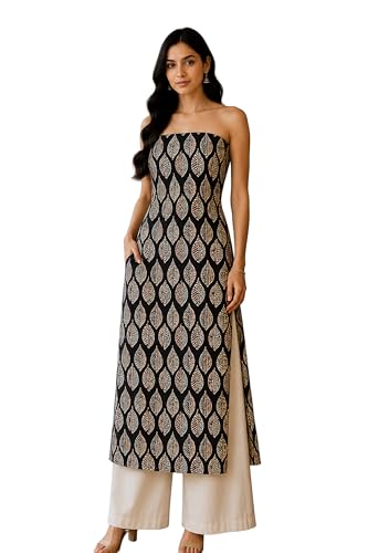 Image of Ethnics of Kutch Womens's Ajrakh Modal Silk Natural Dye Hand Block Print Unstitched Kurta Fabric