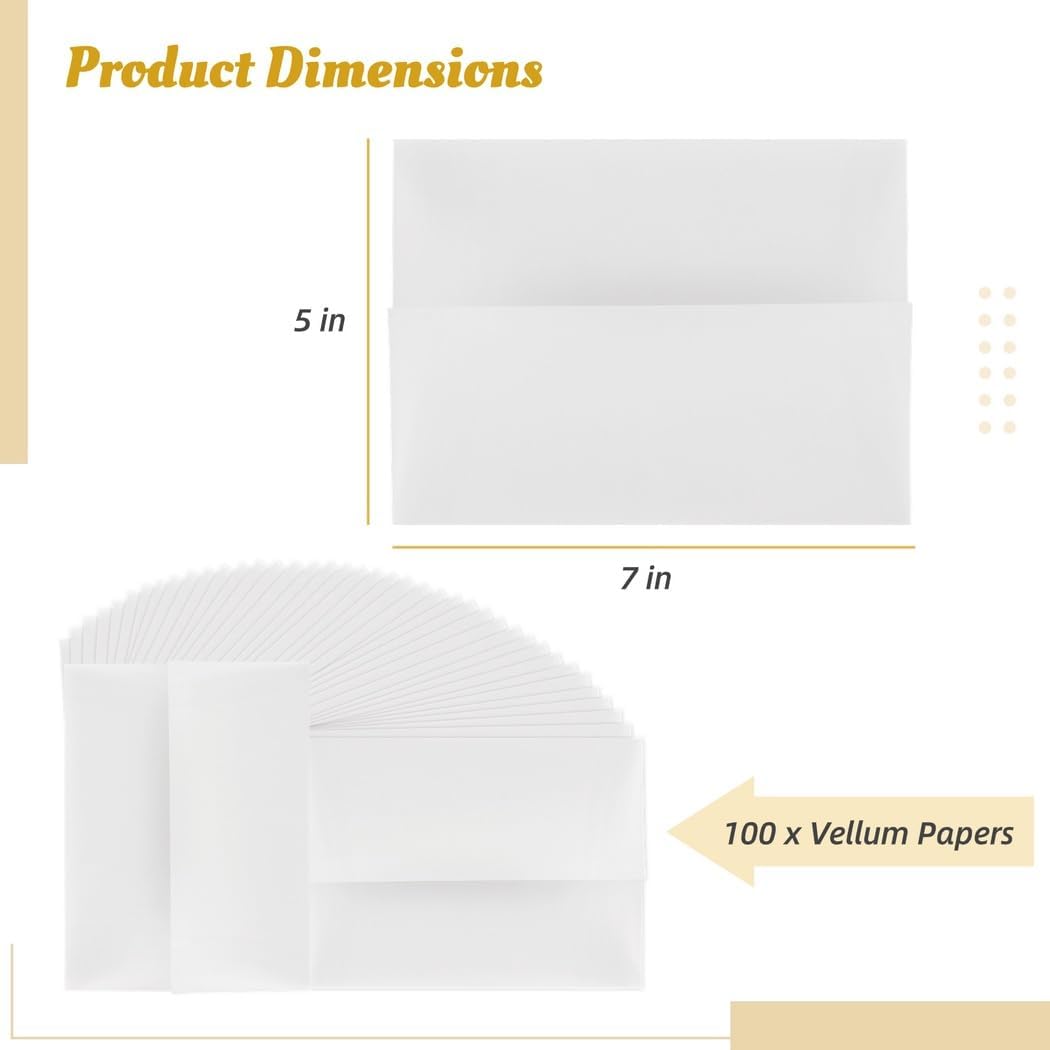 100-Pack Pre-Folded Vellum Paper Jackets for 5X7 Invitations, Translucent Wedding & Party Wraps