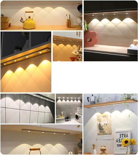 Image of XERGY LED Under Cabinet Wireless Lights, Under Counter Closet Lights with Motion Sensor, USB Rechargeable for Indoor Kitchen Closet Stairway Aluminum Alloy Casing & Magnet 3 Color Temperature (20 CM)