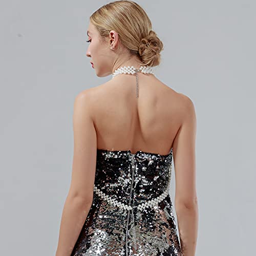 Ccbodily Pearl Body Chain Bra - Fashion Shoulder Necklaces Bra Chain Body Jewelry(G-White) #TOP4