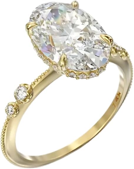 14k Gold Plated Engagement gift, 5 ct Oval Diamond Wedding Engagement Ring in Sterling Silver Ring, 925 Sterling Silver,Solitaire Ring,Gift For Her,Size 3-12 (USA)