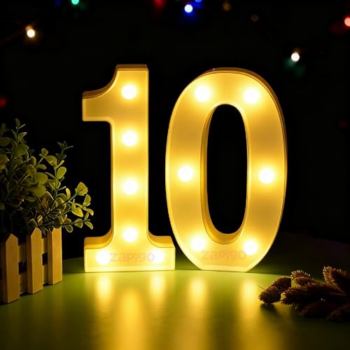 Image of Balloonistics LED Marquee Number 10 Light - Cordless Battery-Operated Light Up Number Sign for 10th Birthday, Anniversary, Wedding, Party Decoration, Photo Booth Backdrop, Cake Table Decor