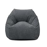 Bags of Beans Extra Large Jumbo Corduroy Bean Bag Chair for Adults and Teens - XL Pre-Filled Lightweight Lounger Seat - Comfortable Gaming Chair for Bedroom and Living Room - Slate Grey