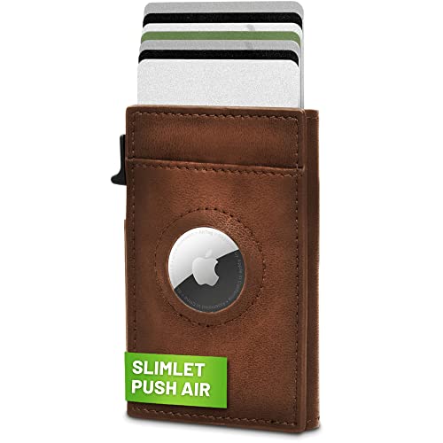 GenTo® SLIMLET Push AIR - Slim Wallet - Portefeuille Mince - Étui en métal - Support Apple AIRTAG - Protection RFID NFC - Petit Portmonee avec Clip Argent - Porte-Cartes étroite Mince - Hommes Femmes