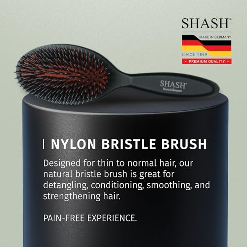 Image of SHASH Since 1869 Hand Made In Germany - Nylon, 100% First Cut Boar Bristle Brush Suitable For Normal to Thick Hair - Gently Detangles, No Pulling or Split Ends - Softens Improves Texture, (Medium)
