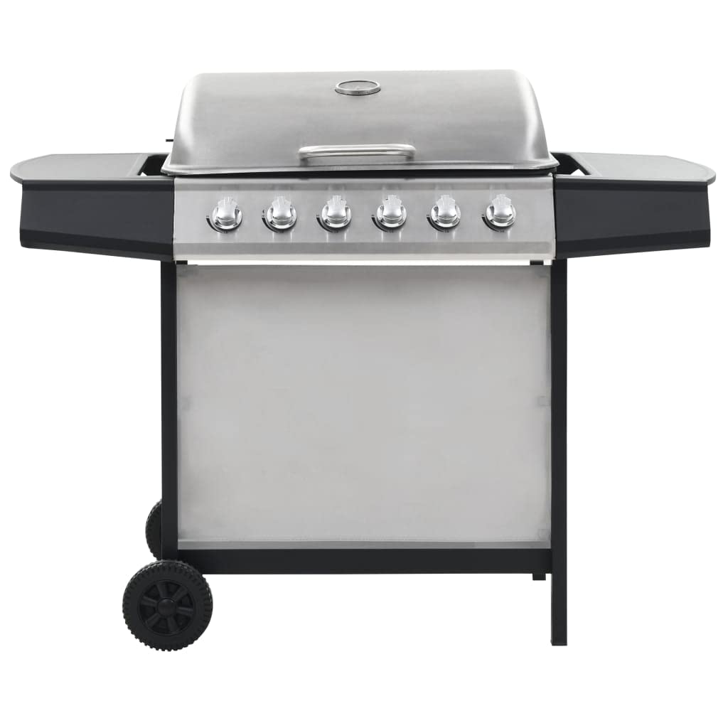 Barbecue a gas con 6 fiamme, in acciaio inox, stazione barbecue da giardino con termometro, 12 kW, superficie di cottura 63,5 x 37,5 cm, per terrazza e giardino
