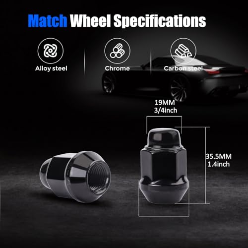 Image of 20Pcs 1 /2-20 Lug Nuts for 1987-2018Jeep Wrangler, 2002-2012Liberty, 1993-2010 Grand Cherokee, Black Electrophoresis Closed End Aftermarket Wheel Lug Nuts, 3 /4 inch Hex