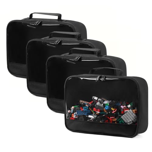 Image of 4 PCS Toy Storage Bags, Classic Bricks Building Set Storage Bag, Travel Case for Building Toys, Puzzles, Black