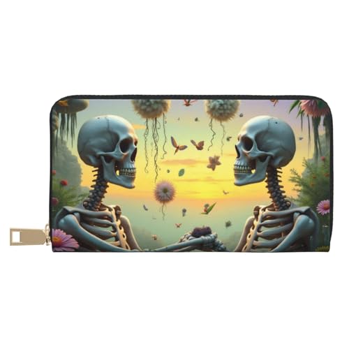 Magical White Skeleton Garden Print Wallet Women, Leather Bifold Multi Card Wallet, Long Purse Women's Wallets