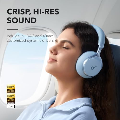 Image of Soundcore Anker Space One ANC Over-Ear Headphones, Blue, Renewed | Active Noise Cancelling, Comfortable Fit, 40H ANC Playtime, App Control, LDAC Hi-Res, Clear Call, Bluetooth 5.3, Travel-Ready