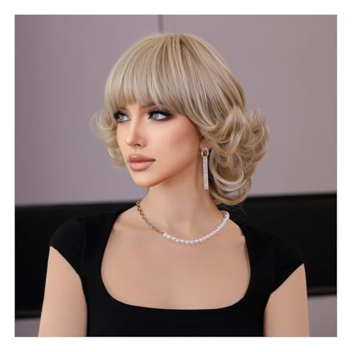 Perruque pour femmes mode courte droite argentée blonde coupe frange - 4