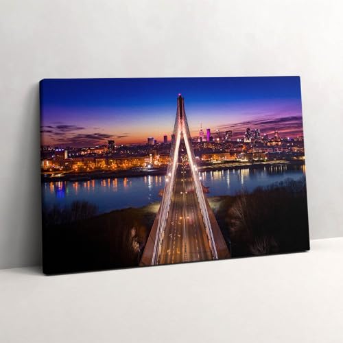 Pont et ville le soir tableau Wallfluent pour illuminer un mur sombre