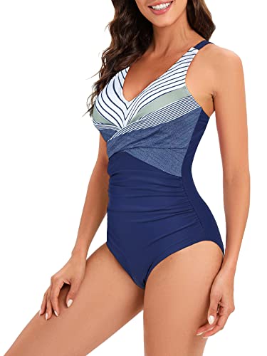 American Trends Swimsuit Women One Piece Tummy Control Bathing Suit for Women Modest V Neck Swimwear2