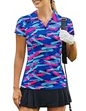 PINSPARK Golf Shirts for Woman Short Sleeve Collared Tennis Polo Moisture Wicking Pickleball Athletic T Shirts,Colorful Geometry Large