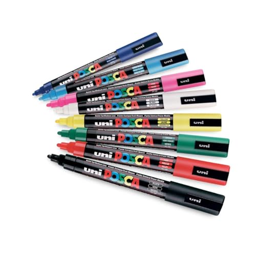 Image of POSCA PC-5M Marker | 1.8-2.5 mm Bullet Shaped Tip (Pastel & Blod Shades, Pack of 16)