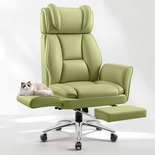 Big & Tall Ergonomic Leather Office Chair with Footrest (Green)