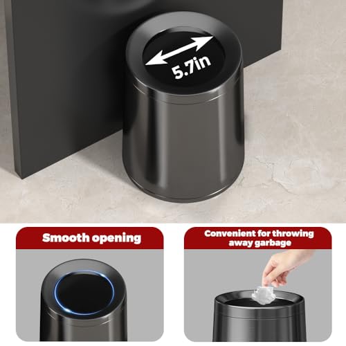 Image of 10L /2.6 Gallon Black Tall Wastebasket,Brush Brass Bathroom Garbage Can,Open Top Trash Can for Bathroom,Bedroom,Hotel,Kitchen,RV (Black Gold)