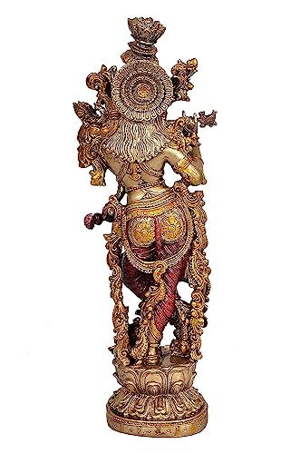 Image of Amazon Brand - Umi Large Slim Krishna Playing Flute Showpiece for Home Decoration Multicolour in Resin, Height 14 inch