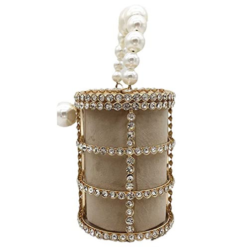 Synthetic Pearl Top-Handle Women Metal Bucket Bag Crystal Evening Purses And Clutches Formal Wedding Handbags (Gold) #TOP5