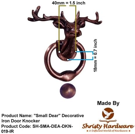 Shristy Hardware "Small Dear" Decorative Iron Door Knocker for Door Front - Exterior for Home Iron Door Knocker - (Pack of 1 Antique Copper Finish)