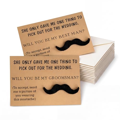 Heather & Willow Groomsmen Proposal Cards with Mustache — Set of 8 with Envelopes | 7 Will You Be My Groomsman & 1 Best Man Card | Funny 5x7 Kraft Photo Gift