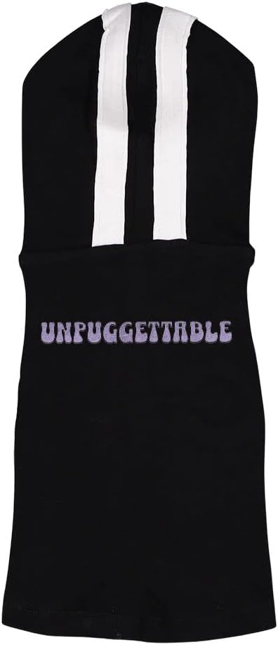 Pug Themed Dog Shirt with Hoodie - Creative Dog Hoodie - Graphic Art Dog Clothing - Black White, XL