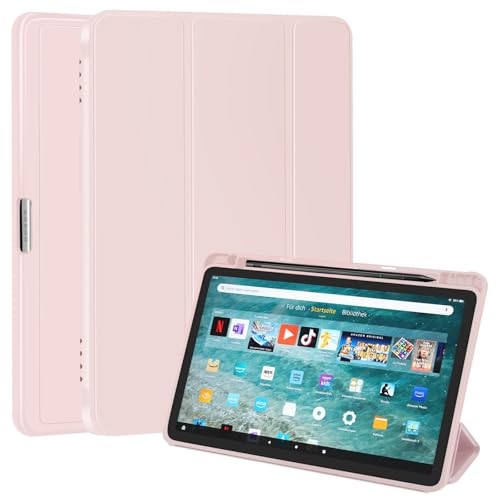 Slim Case Fits Amazon Fire Max 11 Tablet (13th Gen 2023 Release) 11 -Trifold Lightweight Shell with Pen Holder TPU Stand Cover for Kindle Fire 11 Tablet with Auto Wake/Sleep Pink