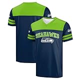 FOCO NFL Men's Officially Licensed Primary Logo Team Color Wordmark Game Day V-Neck Football Jersey - Seattle Seahawks - Navy - (Large)