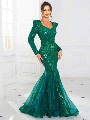 Image of Spaghetti Sequin Formal Dress Tulle Mermaid Floor Length Evening Night Party Gown