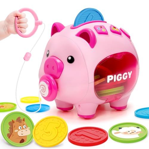 Musical Piggy Bank for Kids, 1 Year Old Learning Toy with Coin Recognition