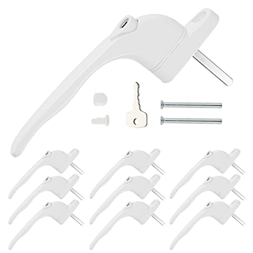 DIDA® White UPVC Window Handles 10-Pack - Universal Lockable Espag Handles for Double Glazed Windows, 40mm Spindle (Left/Right Fit)
