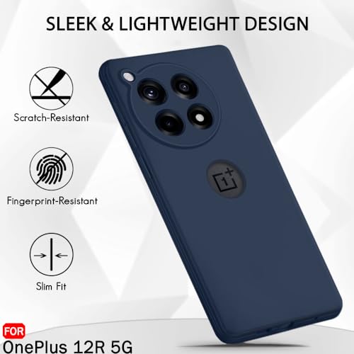 Image of TheGiftKart Liquid Silicone Back Cover Case for OnePlus 12R 5G | Soft Micro-Fibre Lining Inside | Camera Protection Bump | Shockproof Back Case Cover for OnePlus 12R 5G (Silicone, Navy Blue)