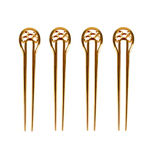 Sankuwen 4 Pcs U Shape Hair Stick Hair Forks Retro Vintage Hair Clip Hairpins for Girls Women(Gold)