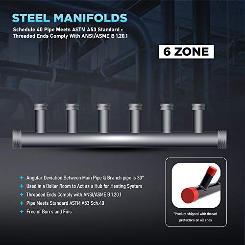 Image of Midline Valve SH6-1434-7-5 Steel Manifold, 1-1 /4'' Base 6 Ports of 3 /4'' 7'' Spacing, Black, 5 Pack