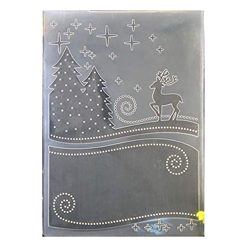 Kwan Crafts Merry Christmas Deer Tree Plastic Embossing Folders for Card Making Scrapbooking and Other Paper Crafts, 12.5x17.7cm