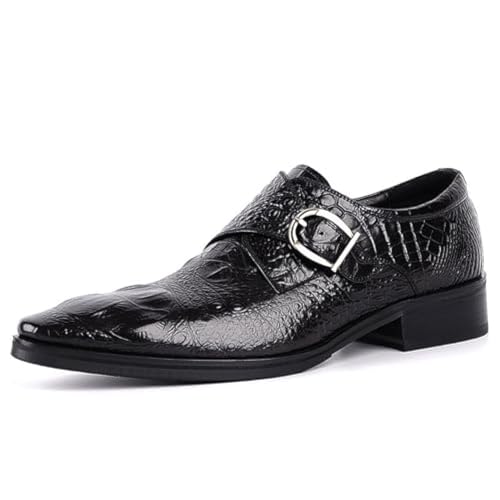 Mens Dress Shoes，Zapatos para Hombre De Vestir,Black Mens Dress Shoes,Men's Crocodile Print Oxford Shoes, Vintage Fashion Pointed-Toe Buckle Block Formal Leather Shoes