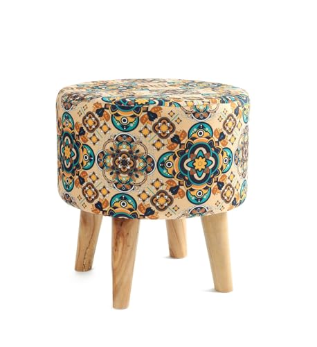 Image of NACIA Stylish Printed Ottoman Stool (16 X 17 Inch) | Soft Cushioned Top for Sitting & Footrest | Pouf Footstool with Puffy Foam & Wooden Legs | Modern Home Decor for Living Room Buta
