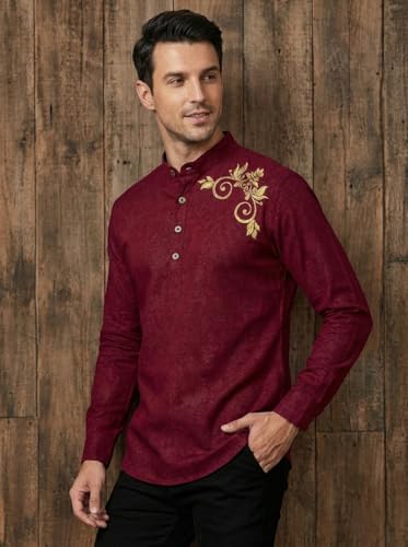 Image of DEEMOON Men's Full Sleeve Short Kurta Shirt with a Trendy Mandarin Collar Crafted from a Premium Cotton Blend for Comfort Ideal for Casual and Semi-Formal Occasions