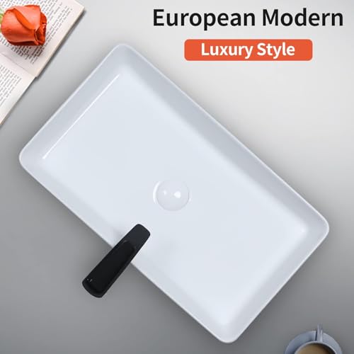 Image of QUALITO Table Top Wash Basin for Bathroom, Living Room, Hall, Dinning Room | Countertop /Over Counter Ceramic Vessel Sink /Basin | Glossy Finish Table Top Wash Basin (White, 24X14X5 Inch)