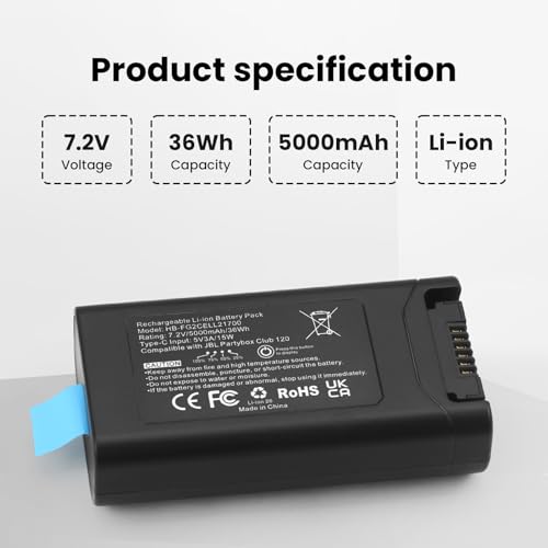 ANTIEE 5000mAh PartyBox Club 120 HB-FG2 Batterie Compatible avec JBL 200 Portable Bluetooth Mobile Speaker 7.2V 36Wh - Afbeelding 3