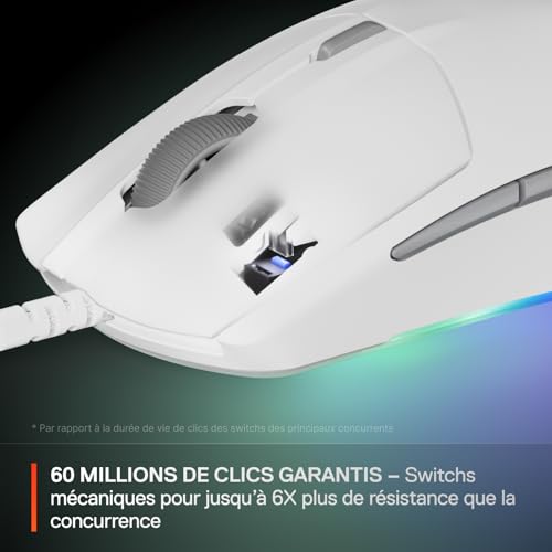SteelSeries Rival 3 Gen 2 - Souris Gaming 8500 DPI - Capteur Optique TrueMove Core - Durabilité 60 Millions de clics - Faible Latence - Poids léger 77 g - Patins 100% PTFE - RGB - Blanc